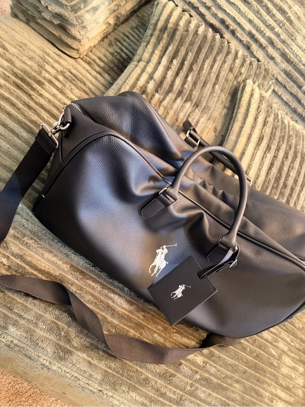 Polo by Ralph Lauren Navy Pebbled Leather Duffel with White Pony